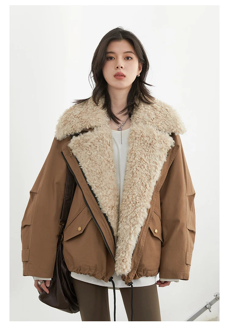 Women’s Streetwear Coat – Retro Motorcycle Style Cotton Jacket, Thick Warm Loose Casual Outerwear