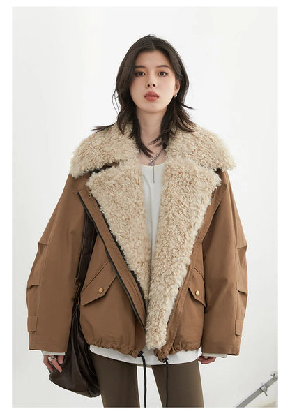 Women’s Streetwear Coat – Retro Motorcycle Style Cotton Jacket, Thick Warm Loose Casual Outerwear