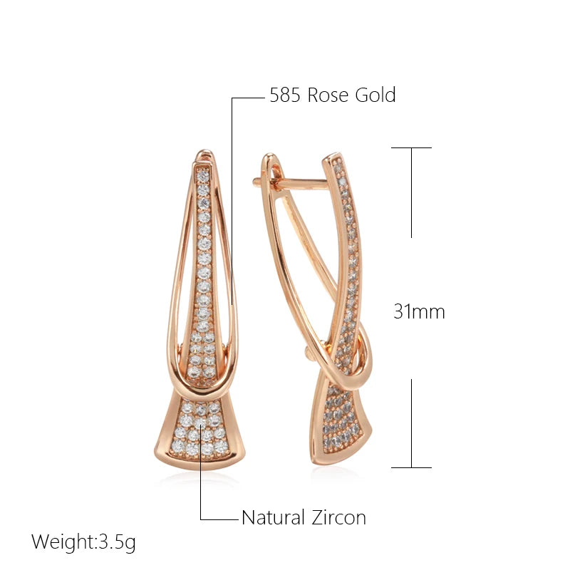 Innovative Design Natural Zircon Drop Earrings for Women 585 Rose Gold Color Romantic Gift Fashion Daily Fine Jewelry