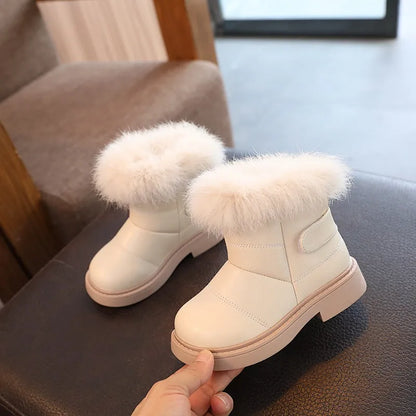 New Solid Color Britain Style Girls Casual Boots Plush Winter Soft Baby Boys Short Boots Kids Shoes Children