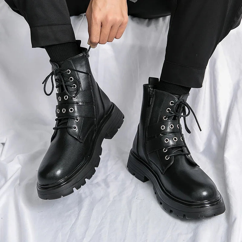 NEW Luxury Brand Black Men's Chelsea Boots Gothic Biker Boots Men's Casual Leather Outdoor Shoes Ankle Boots for Men MO-51382