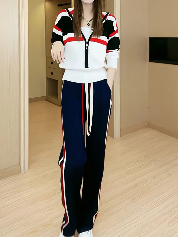 Casual Pullover Coat and Wide Leg Pants Suit for Women, Two-Piece Set Trouser Long Sleeve Loose Outfits Tracksuit Fashion 2023