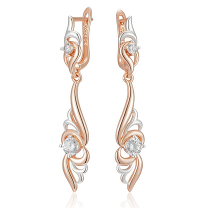 Kinel Hot Unique Flower Shape Drop Earrings for Women Fashion 585 Rose Gold Silver Color Mix Boho Long Earrings Ethnic Jewelry