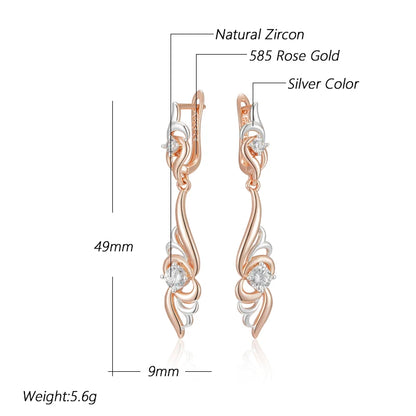 Kinel Hot Unique Flower Shape Drop Earrings for Women Fashion 585 Rose Gold Silver Color Mix Boho Long Earrings Ethnic Jewelry