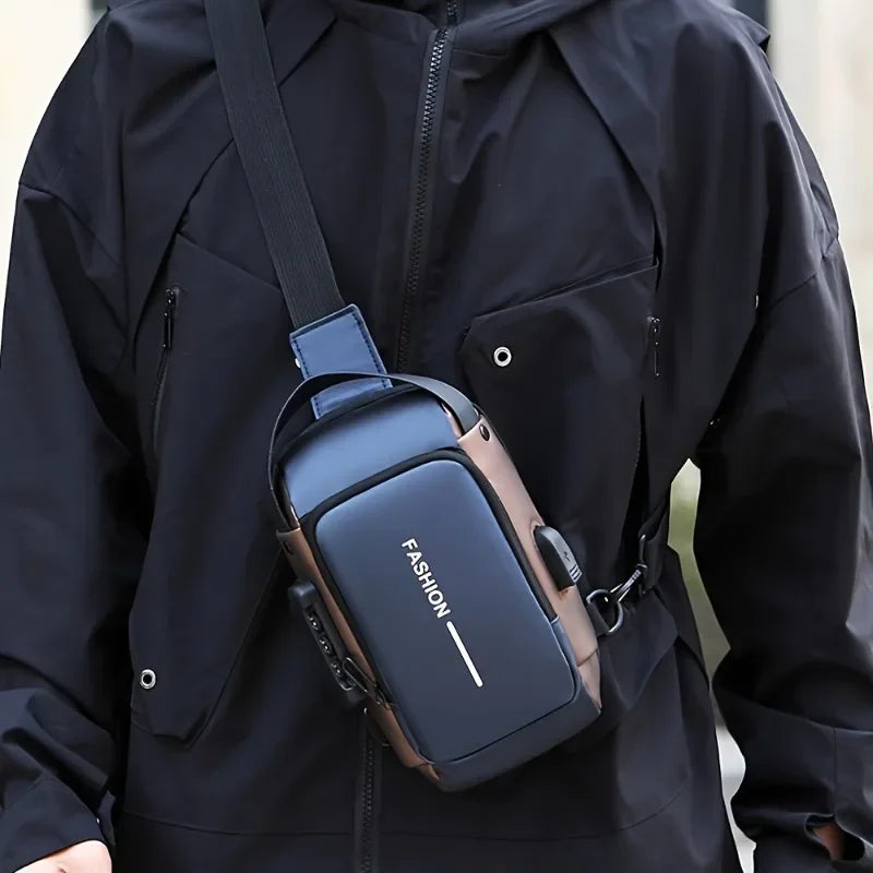 Durable  Sling Bag for Men – Motorcycle Style Crossbody Chest Pack with Zipper & Phone Pocket, Daily Travel/Commute Bag
