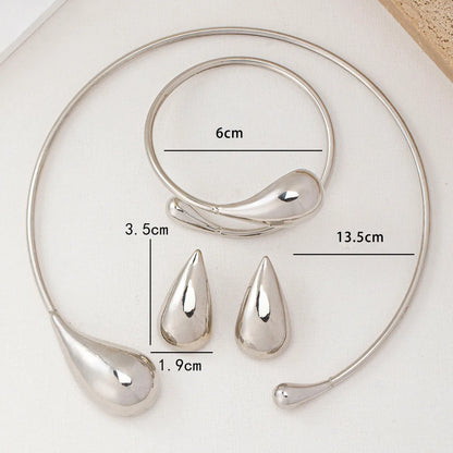 3 pcs Fashion Water Drop Shaped Open Metal Choker Necklace Bracelet Stud Earrings for Women Punk Exaggerated Party Jewelry Sets