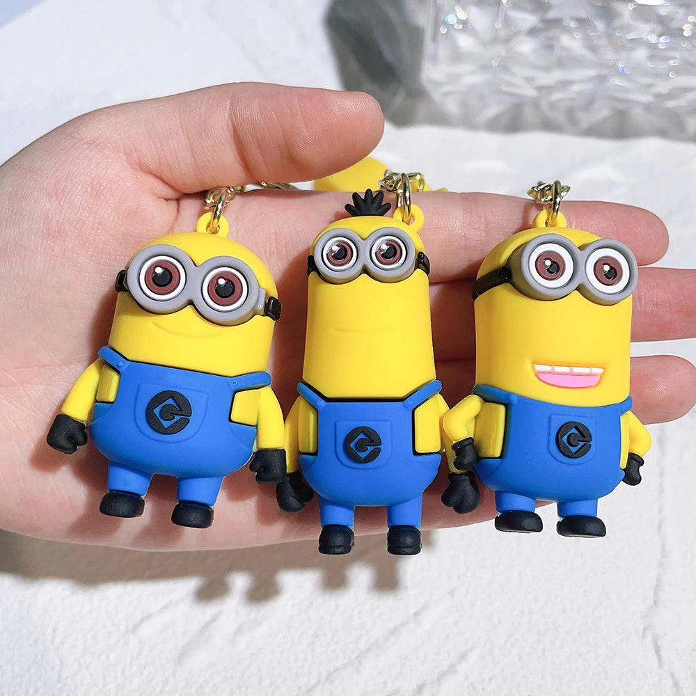 Minions Keychain Cartoon Toys Model Silicone Pendant Keyring Cosplay Car Backpack Key Holder Accessories