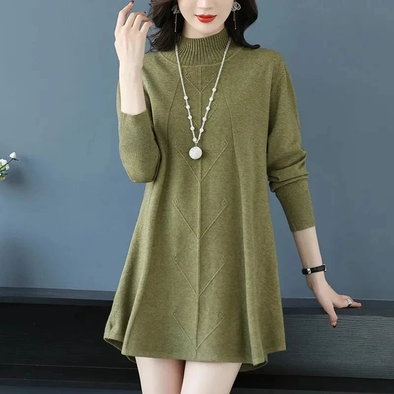 Autumn Winter Women Sweaters Pullover New Half High Neck Warm Bottoming Shirt Pull Mid Long Knitted Sweater Female Tops