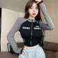 Y2K Vintage T-shirt Women Spring O Neck Long Sleeve Crop Top Korean Fashion Vintage High Street Zip Up Skinny Tees Streetwear