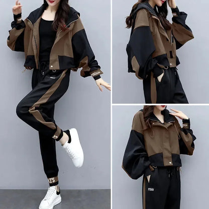 Women's Tracksuit Korean Elegant Hoodie Zipper Jacket Coat Sport Pants Two Piece Suit 2024 Spring Autumn New in Matching Set