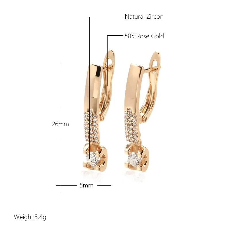 Simple Elegant Drop Earrings For Women 585 Rose Gold Color With White Natural Zircon Daily Party Fine Jewellery Accessories