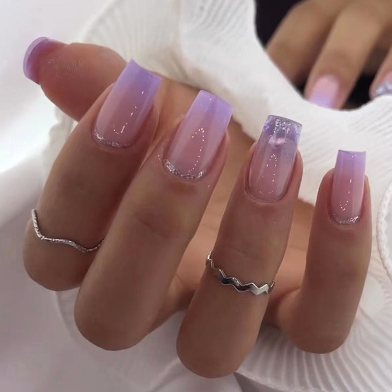 Medium and long square false nails are cute natural and sweet