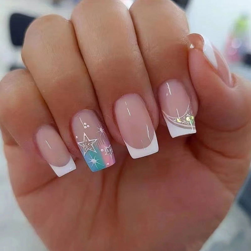 Medium and long square false nails are cute natural and sweet