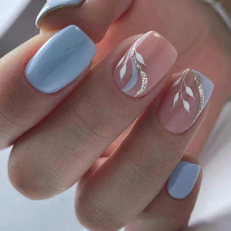 Medium and long square false nails are cute natural and sweet