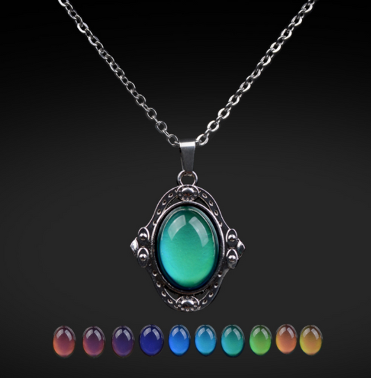 Ladies Vintage Court Gem Thermochromic Color Changing Pendant Necklace