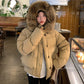 Milk Tea Color Big Fur Collar Short Down Jacket Women