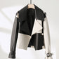 Soft PU Leather Jacket Splicing Coat Loose Western Style Jacket