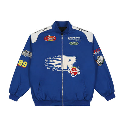 Veste de motard flamme avec lettres brodées en patchwork pour hommes