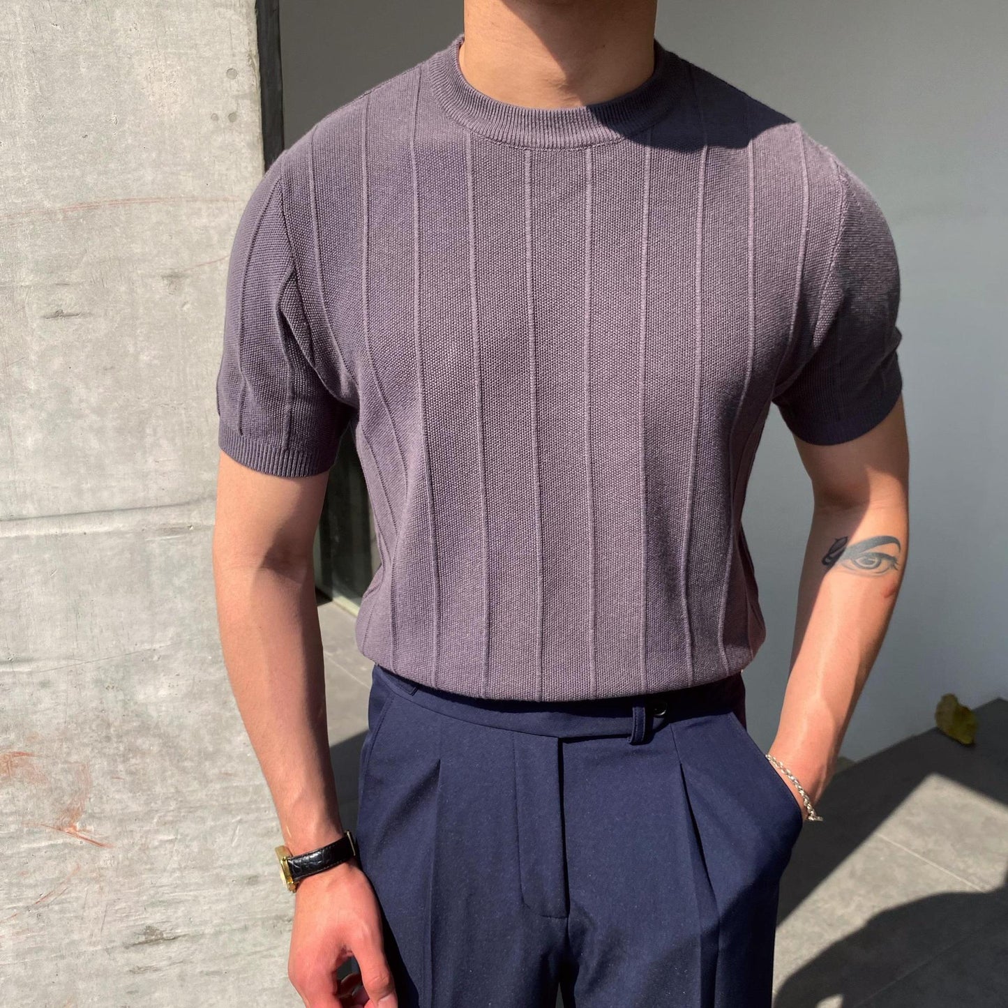 Men's Light Luxury Knitted Round Neck Thin Short Sleeve