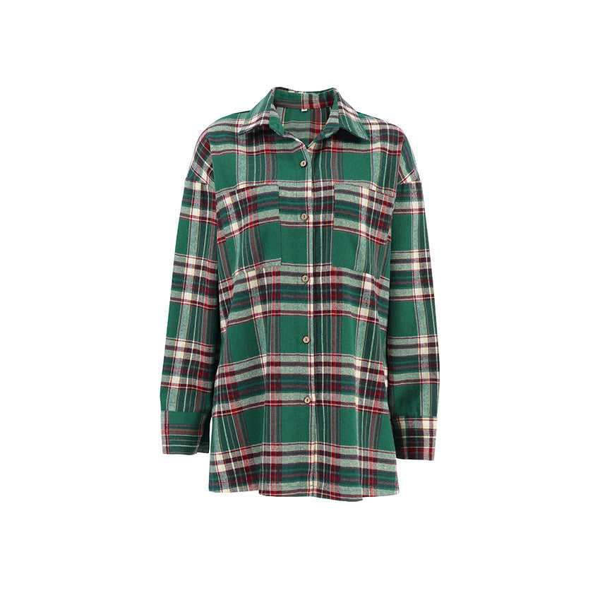 Retro Loose Color-contrast Check Shirt