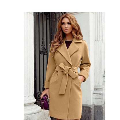 Manteau long élégant d'hiver Sans doublure | Laine couleur camel Non doublé | Manteau long pour femme Non doublé 