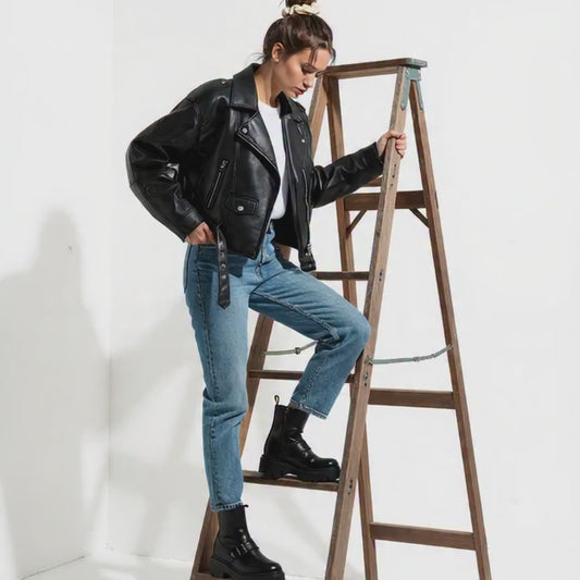 Vintage  Black Leather Biker Jacket 