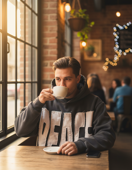 oversized hoodie letter PEACE