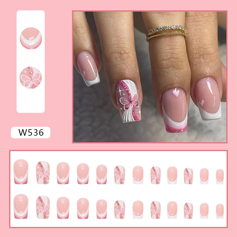 Medium and long square false nails are cute natural and sweet