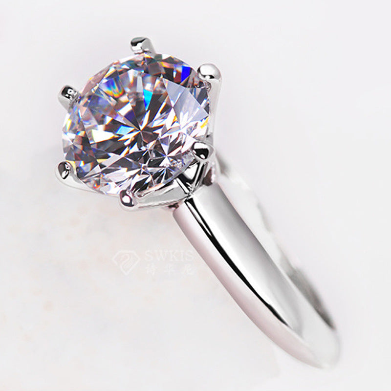 JZ017 Six-claw Simulation Female Diamond Ring 50 Points Platinum Wedding 1 Carat 2 Carat 3 Carat Zircon Ring