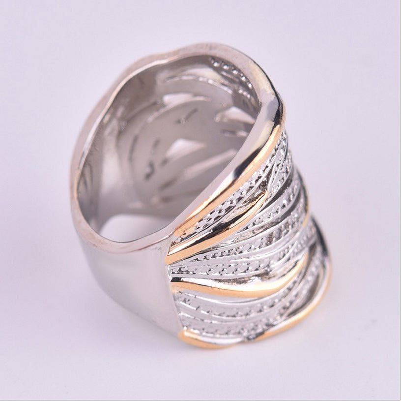 New Creative Plated Two-color Real Gold Zircon Ring European And American Female Engagement Ring