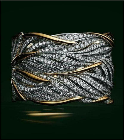 Bague de fiançailles créative en Zircon plaqué or véritable, bicolore, pour femmes européennes et américaines, nouvelle collection