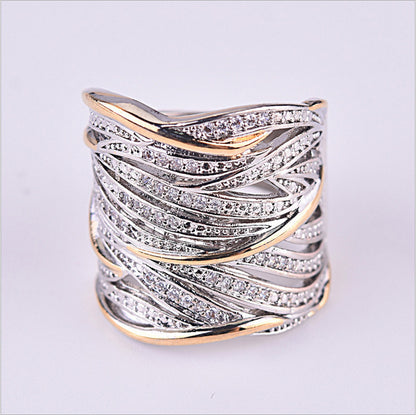 Bague de fiançailles créative en Zircon plaqué or véritable, bicolore, pour femmes européennes et américaines, nouvelle collection