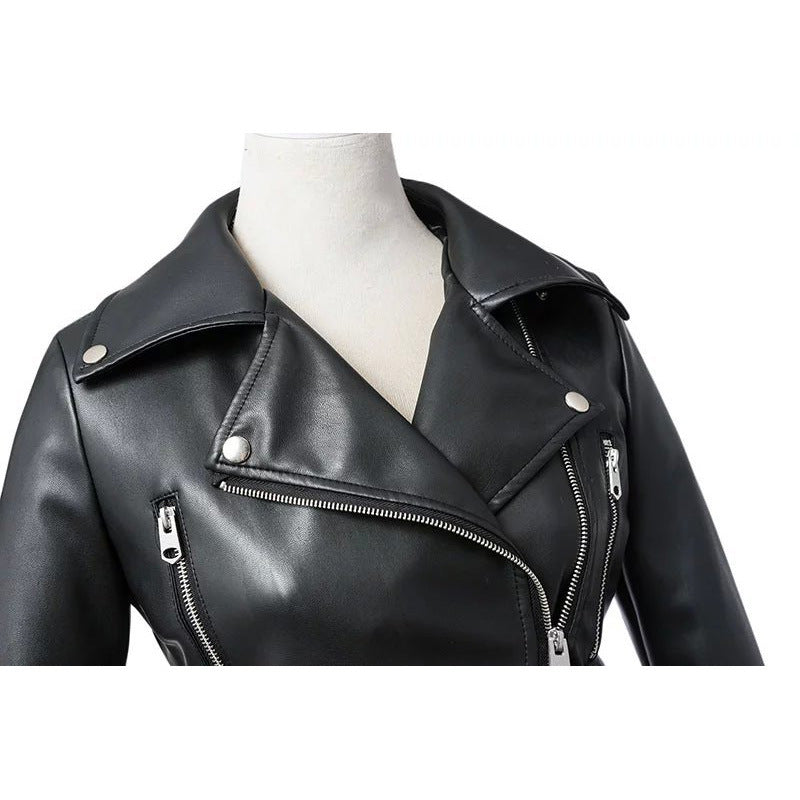 High Waist Motorcycle Leather Jacket Women Handsome European And American Short Slim Small Leather Jacket Women's Jacket