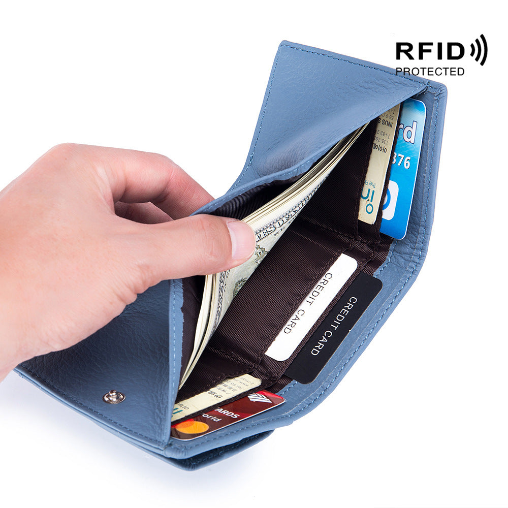 Small Wallet Female Genuine Leather Japanese Style Cloth Rfid Coin Purse Wallet Foreign Trade Female Mini Wallet Short Purse