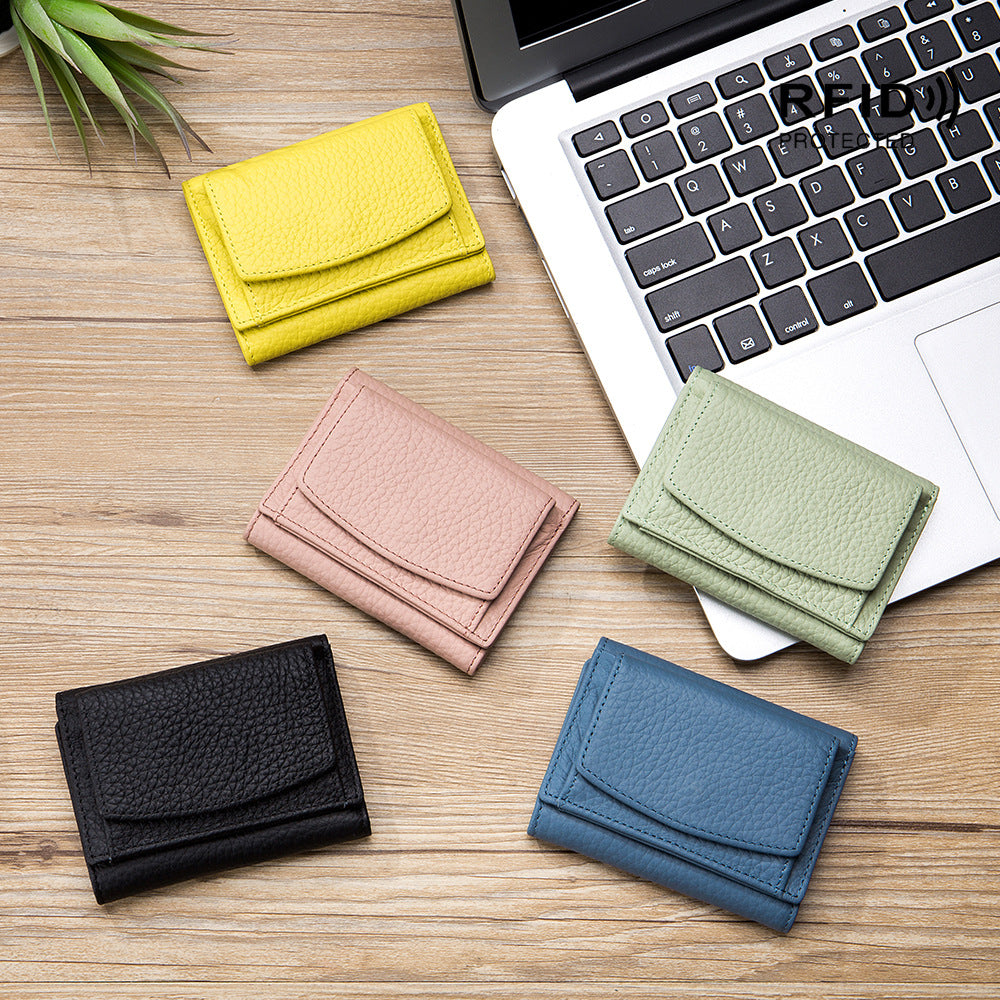 Small Wallet Female Genuine Leather Japanese Style Cloth Rfid Coin Purse Wallet Foreign Trade Female Mini Wallet Short Purse