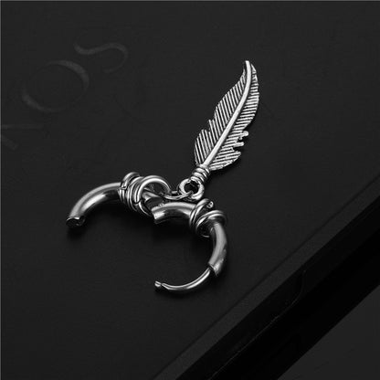 Version coréenne boucles d'oreilles en acier inoxydable boucles d'oreilles en plumes boucles d'oreilles tendance rue Hong Kong Style Hip Hop boucles d'oreilles mode rétro Clips d'oreille 