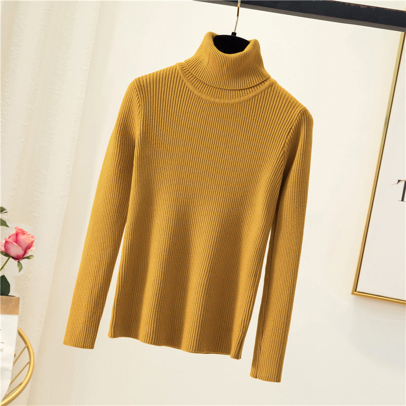 Tight Pullover Turtleneck Sweater Women's Inner Bottoming Shirt Autumn And Winter New Long-sleeved Warm Slim Solid Color Knitted Sweater