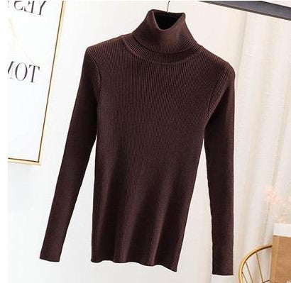 Tight Pullover Turtleneck Sweater Women's Inner Bottoming Shirt Autumn And Winter New Long-sleeved Warm Slim Solid Color Knitted Sweater