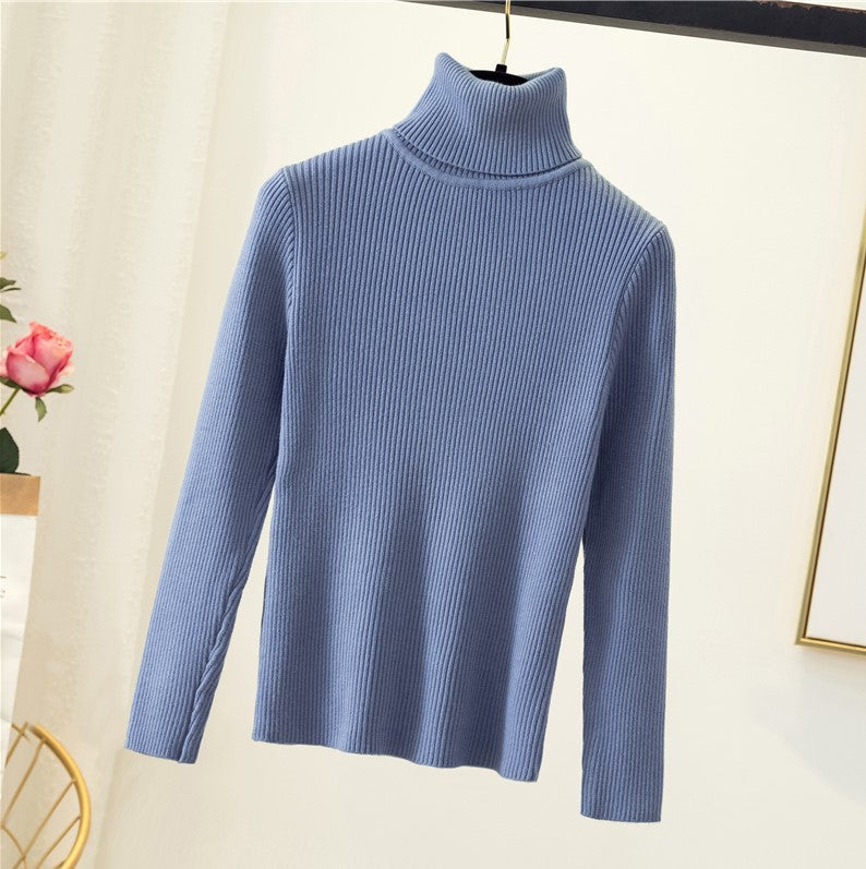 Tight Pullover Turtleneck Sweater Women's Inner Bottoming Shirt Autumn And Winter New Long-sleeved Warm Slim Solid Color Knitted Sweater