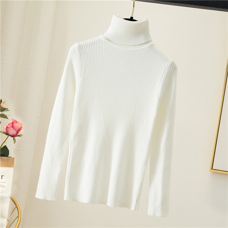 Tight Pullover Turtleneck Sweater Women's Inner Bottoming Shirt Autumn And Winter New Long-sleeved Warm Slim Solid Color Knitted Sweater