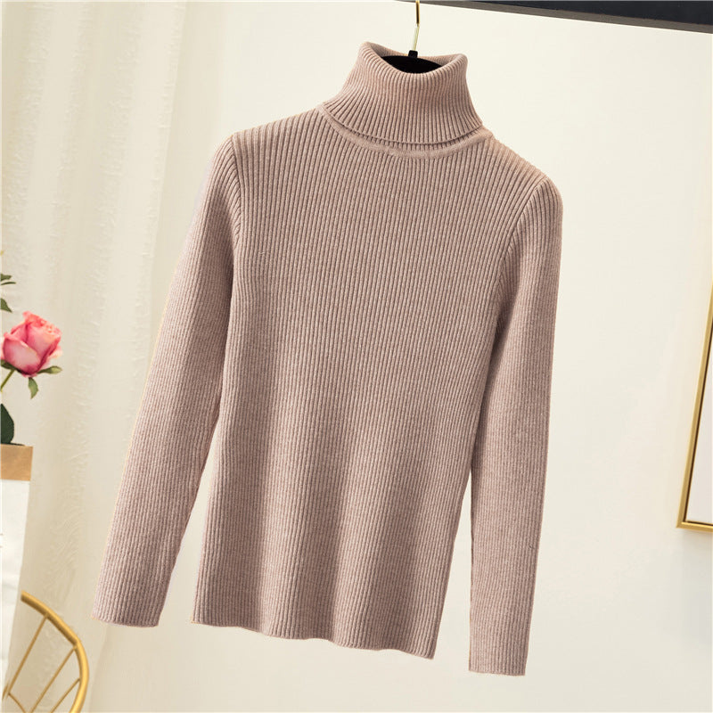 Tight Pullover Turtleneck Sweater Women's Inner Bottoming Shirt Autumn And Winter New Long-sleeved Warm Slim Solid Color Knitted Sweater