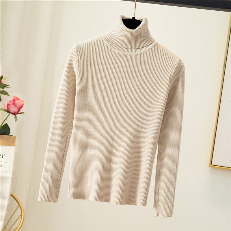 Tight Pullover Turtleneck Sweater Women's Inner Bottoming Shirt Autumn And Winter New Long-sleeved Warm Slim Solid Color Knitted Sweater