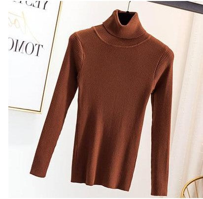 Tight Pullover Turtleneck Sweater Women's Inner Bottoming Shirt Autumn And Winter New Long-sleeved Warm Slim Solid Color Knitted Sweater