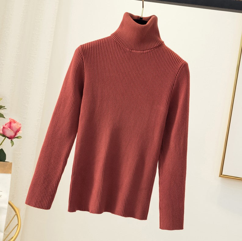 Tight Pullover Turtleneck Sweater Women's Inner Bottoming Shirt Autumn And Winter New Long-sleeved Warm Slim Solid Color Knitted Sweater