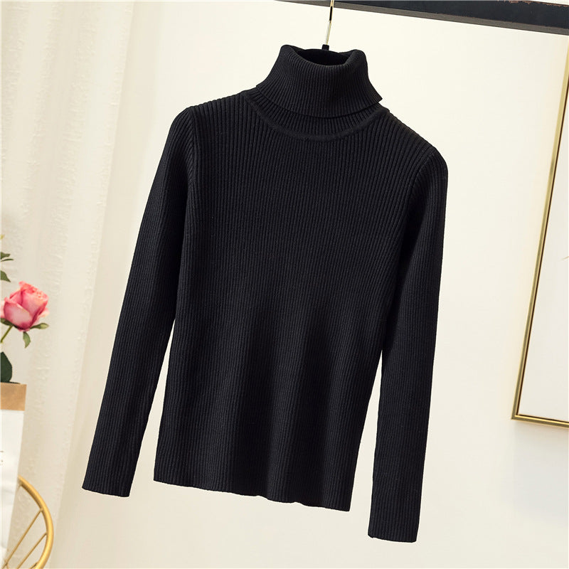 Tight Pullover Turtleneck Sweater Women's Inner Bottoming Shirt Autumn And Winter New Long-sleeved Warm Slim Solid Color Knitted Sweater