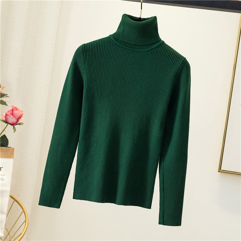 Tight Pullover Turtleneck Sweater Women's Inner Bottoming Shirt Autumn And Winter New Long-sleeved Warm Slim Solid Color Knitted Sweater