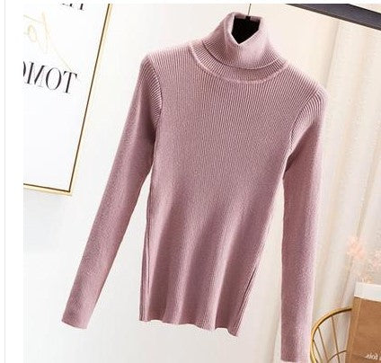 Tight Pullover Turtleneck Sweater Women's Inner Bottoming Shirt Autumn And Winter New Long-sleeved Warm Slim Solid Color Knitted Sweater