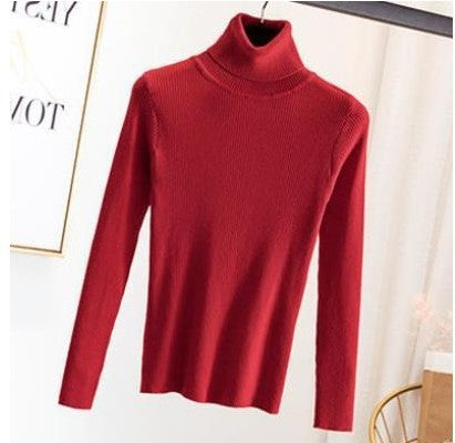 Tight Pullover Turtleneck Sweater Women's Inner Bottoming Shirt Autumn And Winter New Long-sleeved Warm Slim Solid Color Knitted Sweater