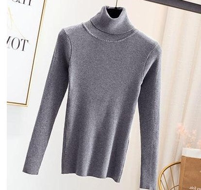 Tight Pullover Turtleneck Sweater Women's Inner Bottoming Shirt Autumn And Winter New Long-sleeved Warm Slim Solid Color Knitted Sweater