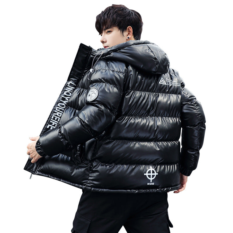 Winter New Coat Men's Korean Version Trendy Casual Handsome Loose Thickened Padded Jacket Shiny Leather Padded Jacket